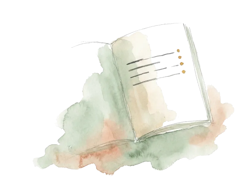 Buchseite mit handgemaltem Inhaltsverzeichnis