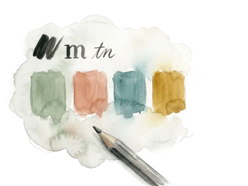 Farbpalette mit Schriftmustern und Bleistift