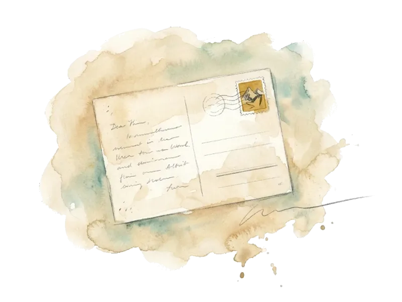 Handgeschriebene Postkarte mit Briefmarke: persönliche Korrespondenz